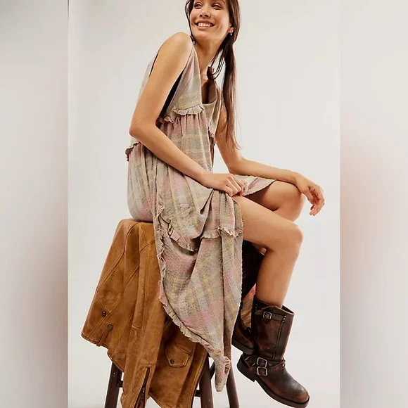 Free People Plaid Maxi Dress - Picture 1 of 8
